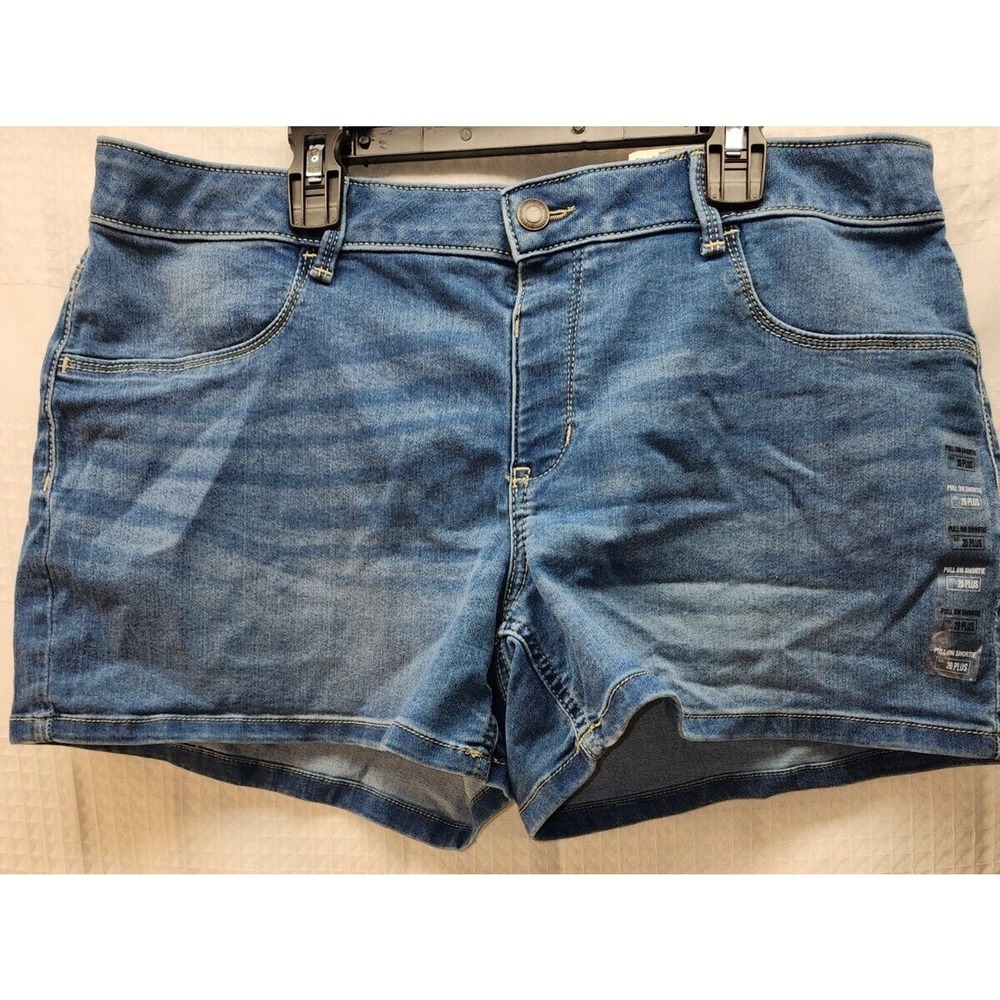 SO Jeans Girls Size 20 Plus Mid Rise Pull On Shortie Stretch Denim Shorts Blue